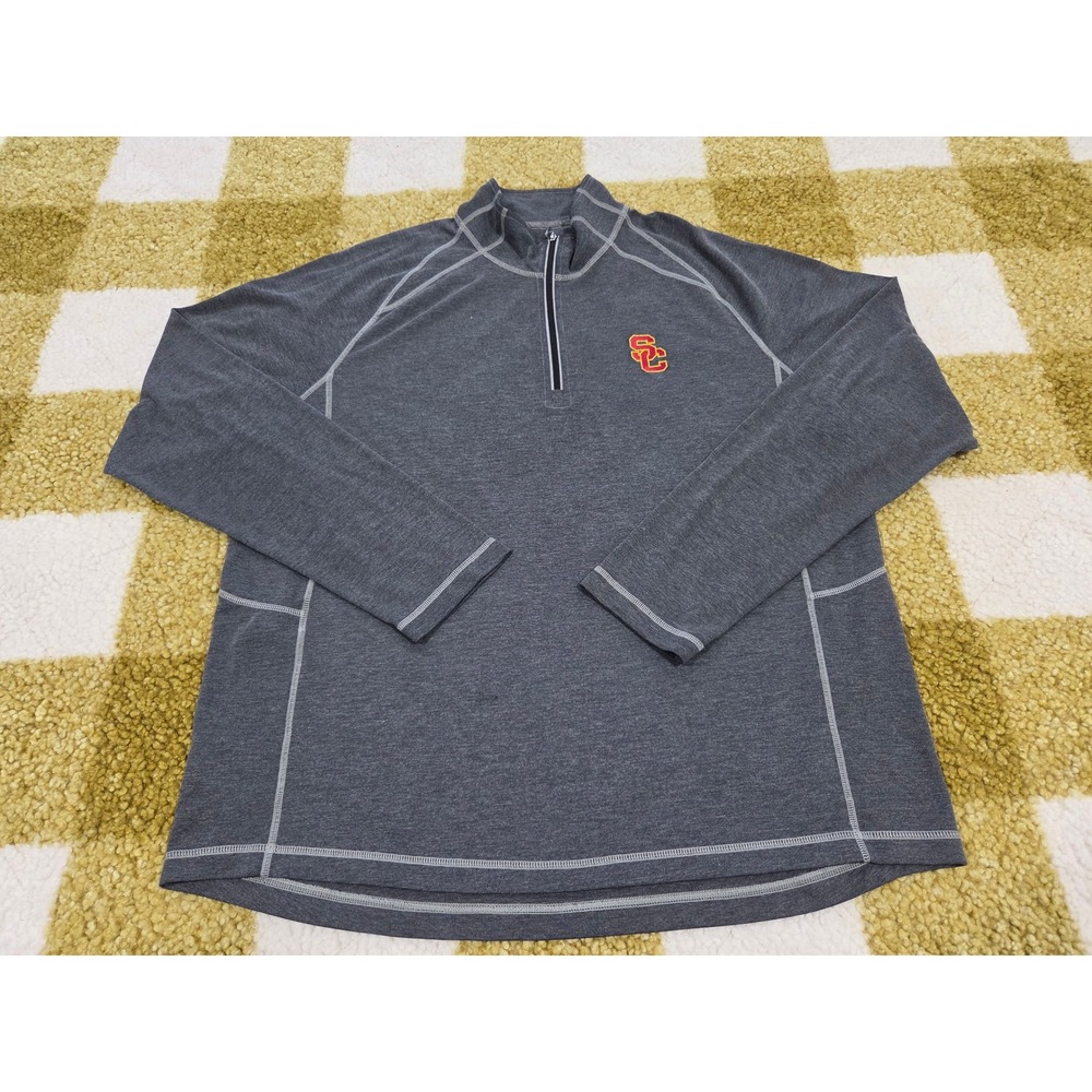 Tommy Bahama USC Trojans Mens XL Quarter Zip Pullover Gray Heathered Logo Top